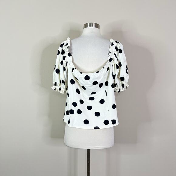 Eloquii | Polka Dot White Black Puff Sleeve Off Shoulder Plus Size Blouse Top 1X - Picture 5 of 9